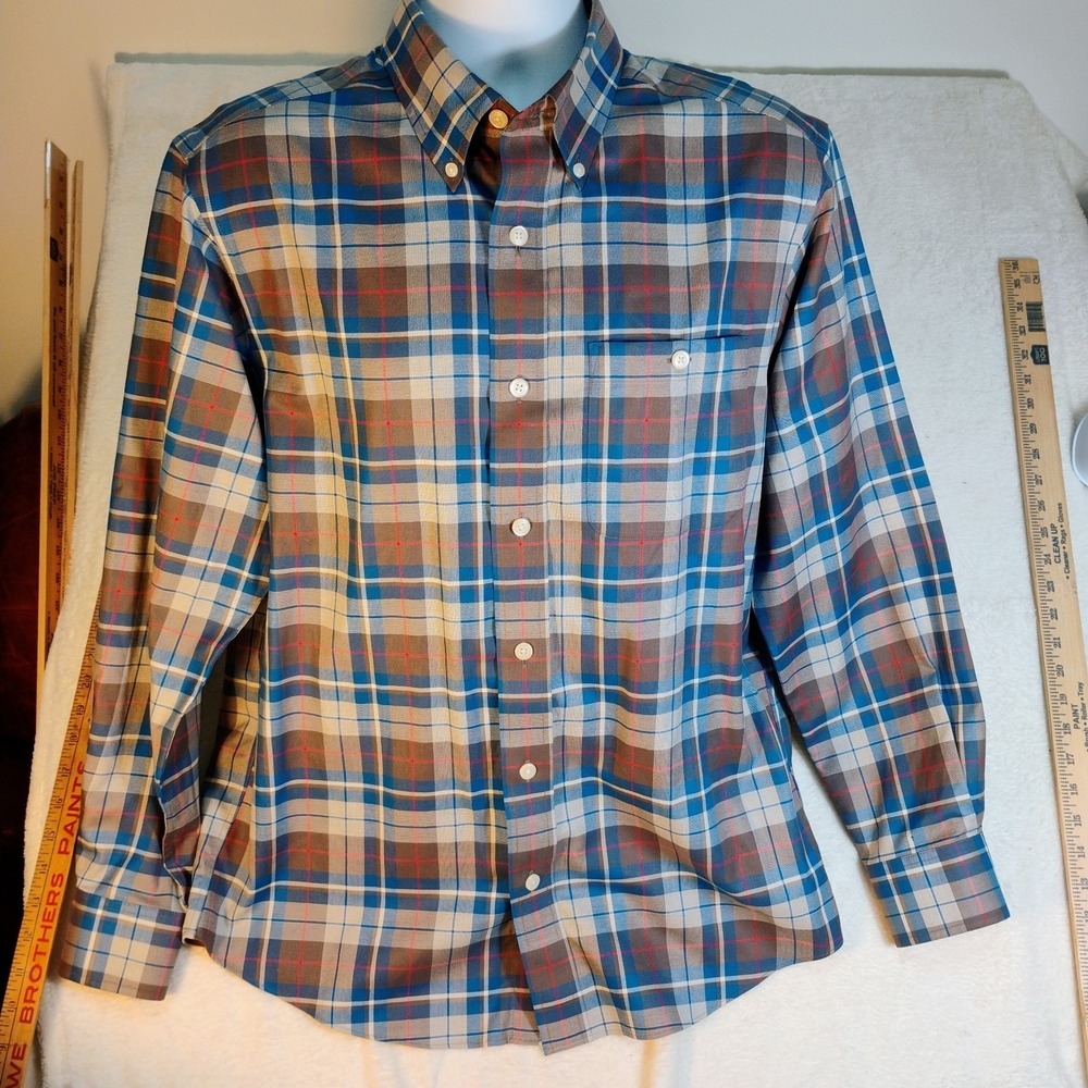 Orvis Comfort Zone Plaid Long Sleeve Shirt Mens M Blue Performance Button Up